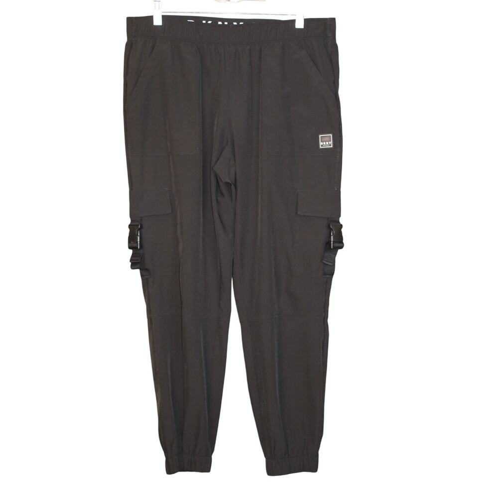 DKNY Sport Black Lightweight Elastic Waist High Rise Cargo Jogger Pants Size L